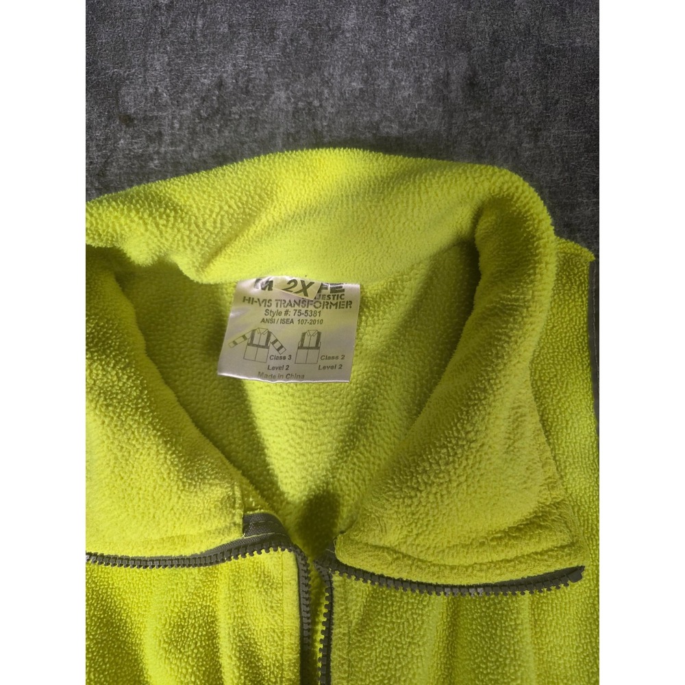 Mens Jacket 2X High Visibility Yellow Fleece Reflective Workwear Majestic - Picture 3 of 9